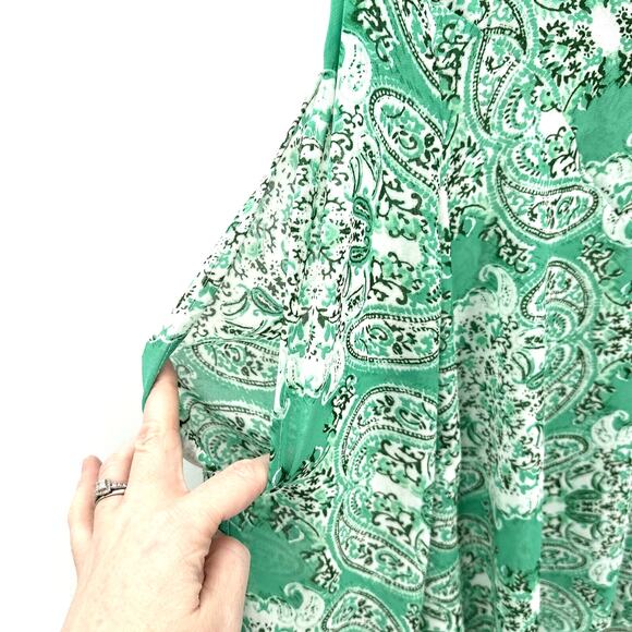 Umgee Tunic Top Womens Large Boho Green Paisley V-Neck Cold Shoulder/Arm Blouse - Picture 5 of 8